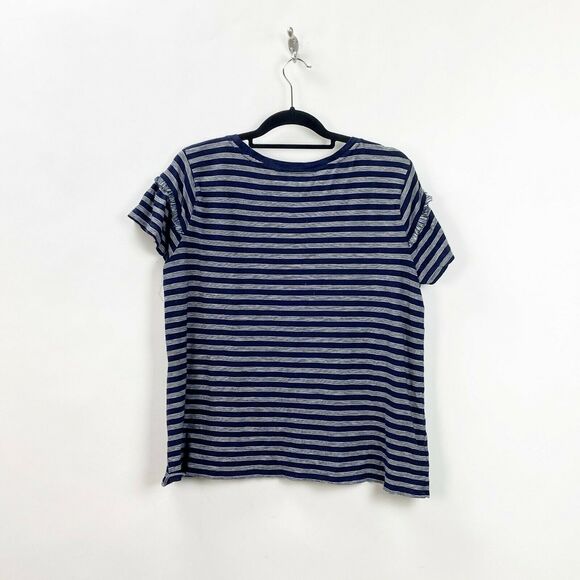 2/$30 LOFT Large Womens Blue Striped Frayed Sleeve Tee - Picture 7 of 9